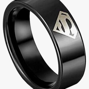 Superman Men's Superhero w/4 Symbols Silver Stainless Steel Titanium Size 10